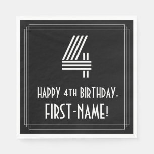 4th Birthday: Art Deco Inspired Look "4" + Name Napkin
