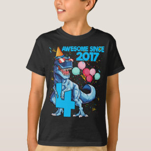 4th Birthday Awesome Since 2017 Dinosaur T-Shirt