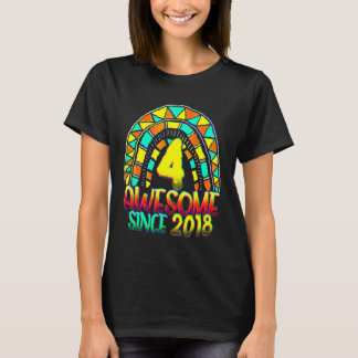 4th Birthday Awesome Since 2018 Birthday Rainbow   T-Shirt