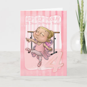 4th Birthday Ballet Dancer Hip Hip Hooray In Pinks Card