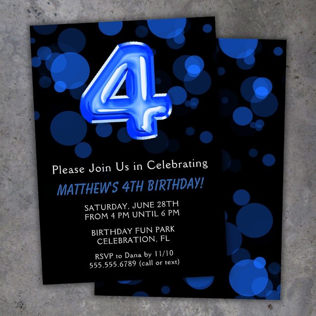 4th Birthday Balloons Kids Blue Boy Party Invitation (Creator Uploaded)