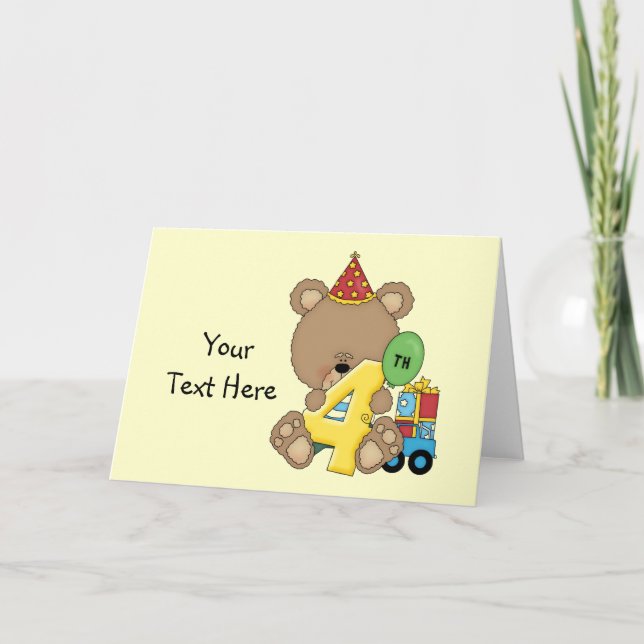 4th Birthday Bear Boy (customisable) Card (Front)