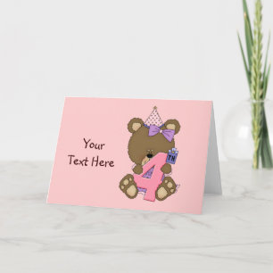4th Birthday Bear Girl (customisable) Card