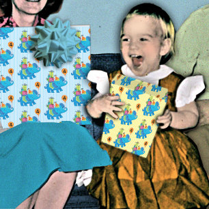 4th Birthday Blue Elephant Balloons Presents Kids Wrapping Paper Sheet