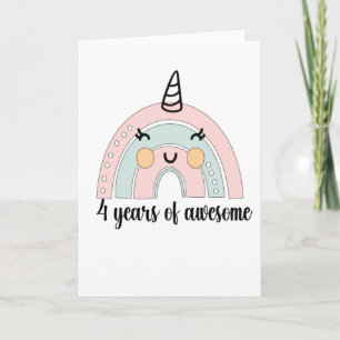 4th Birthday Boho Rainbow 4 Years Old Unicorn Card