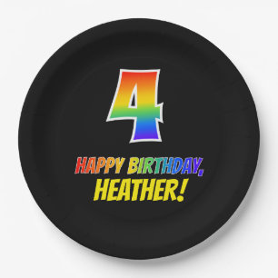 4th Birthday: Bold, Fun, Simple, Rainbow 4 Paper Plate