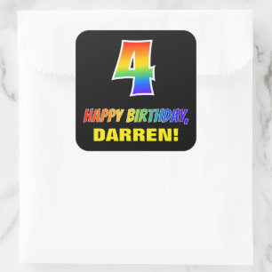 4th Birthday: Bold, Fun, Simple, Rainbow 4 Square Sticker