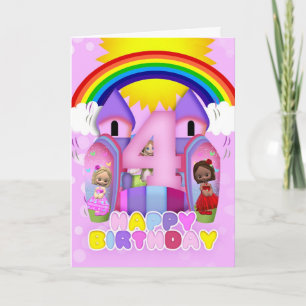 4th Birthday Bouncy Castle Greeting Card For Girls