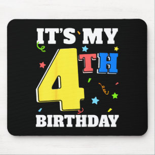 4th birthday boy 4 toddler girl four happy mouse mat