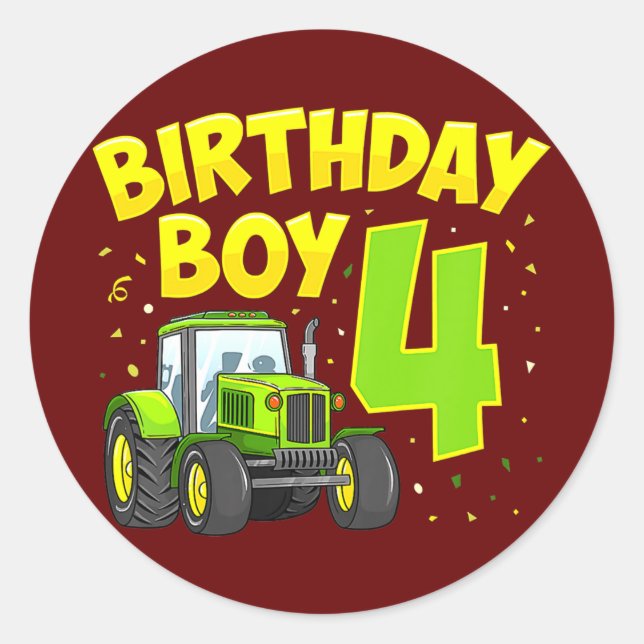 4th Birthday Boy 4 Year Old Farm Truck Tractor Classic Round Sticker (Front)