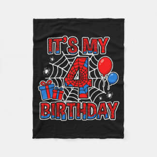 4th Birthday Boy 4 Year Old Spider Web Birthday Fleece Blanket