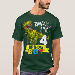 4th Birthday Boy 4 Years Old Dinosaur Saurus  Rex  T-Shirt