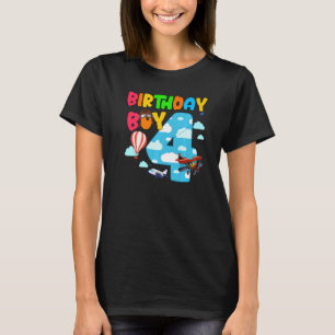 4th Birthday Boy Aeroplane Pilot 4 Years Old Helic T-Shirt