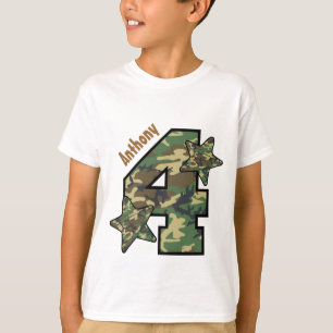 4th Birthday Boy Camo and Stars Custom Name V01D T-Shirt