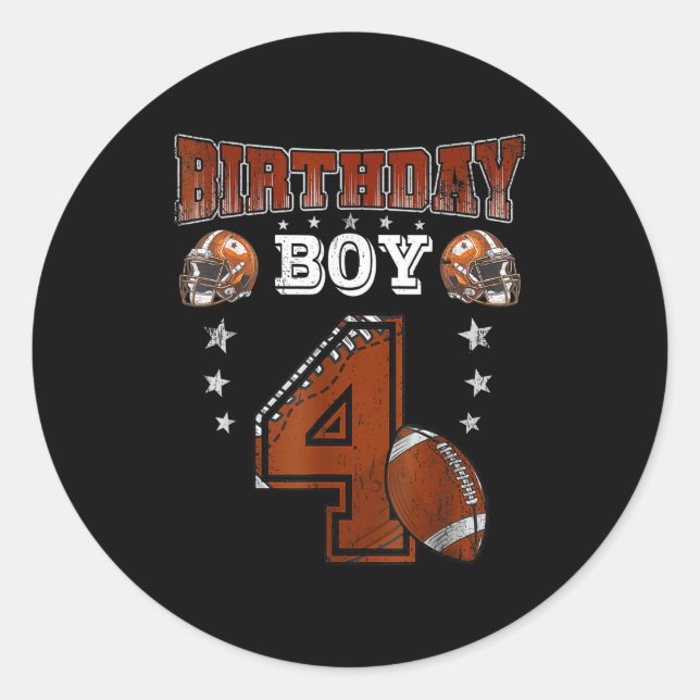 4th Birthday Boy Football Lover Theme 4 Years Old  Classic Round Sticker (Front)