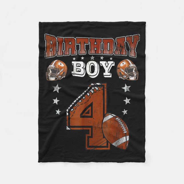 4th Birthday Boy Football Lover Theme 4 Years Old  Fleece Blanket (Front)