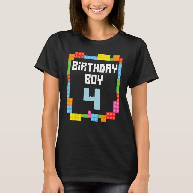 4th birthday Boy master builder 4 years old block  T-Shirt (Front)