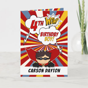 4th Birthday Boy Superhero Comic Theme Card