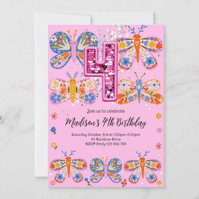 4th Birthday Butterfly Invitation (Front)