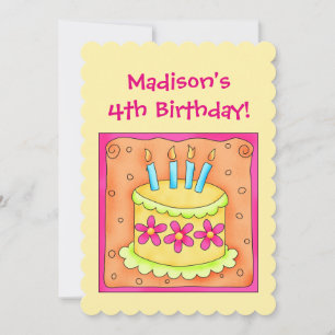 4th Birthday Cake Art Personalise Party Invitation