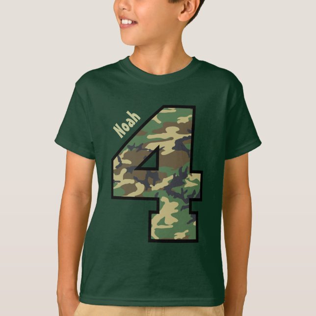 4th Birthday Camouflage Four Year Custom Name V01Y T-Shirt (Front)