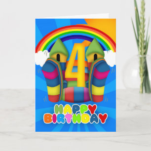 4th Birthday Card With Bouncy Castle And Rainbow