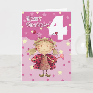4th birthday card with cute ladybug fairy