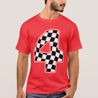 4th Birthday Checkered Number 4 Car Racing Flag bo T-Shirt