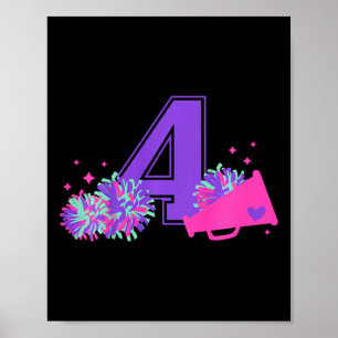 4th Birthday Cheerleading Girl Four Year Old Cheer Poster