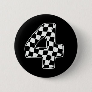 4th Birthday Chequered Number 4 Car Racing Flag  6 Cm Round Badge