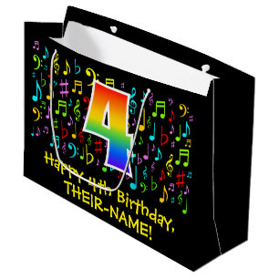 4th Birthday - Colourful Music Symbols, Rainbow 4 Large Gift Bag