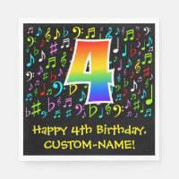 4th Birthday - Colourful Music Symbols, Rainbow 4
