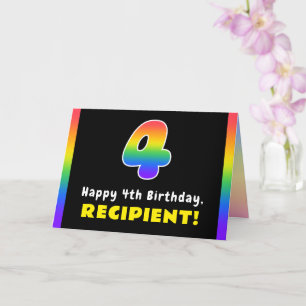 4th Birthday: Colourful Rainbow # 4, Custom Name Card