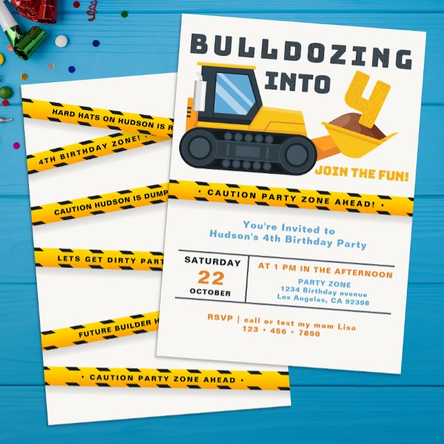 4th Birthday Construction Party Invitation  (4TH Birthday Party Invite)