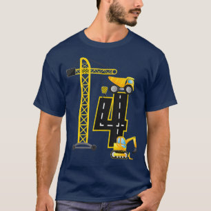 4th Birthday Construction Vehicles Diggers Crane T-Shirt