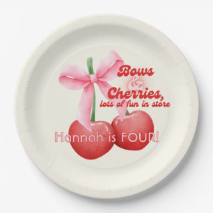 4th Birthday Coquette Cherries Bows Bubble Letters Paper Plate
