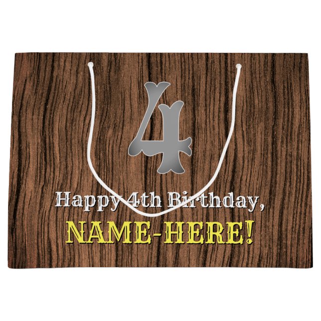4th Birthday: Country Western Inspired Look, Name Large Gift Bag (Front)