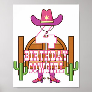 4th Birthday Cowgirl 4 Years Old Girl Rodeo Lover  Poster