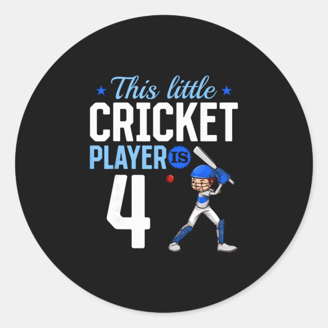 4th Birthday Cricket Player  Classic Round Sticker (Front)