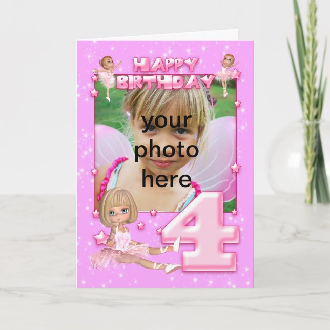 4th birthday customisable photo birthday card, card (Front)