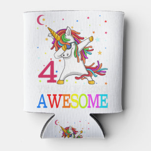 4th Birthday Dabbing Unicorn Party Gift Can Cooler