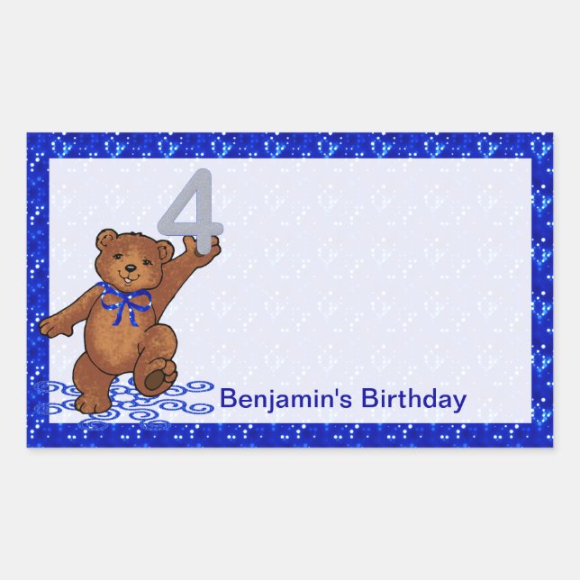4th Birthday Dancing Bear Scrapbook Rectangular Sticker (Front)