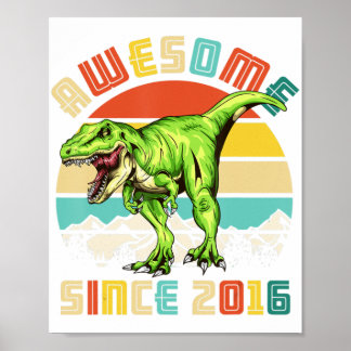 4th Birthday Dinosaur 4 Year Old Boy Awesome Since Poster