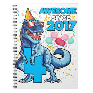 4th Birthday Dinosaur 4 Year Old Boy Kids Awesome Notebook