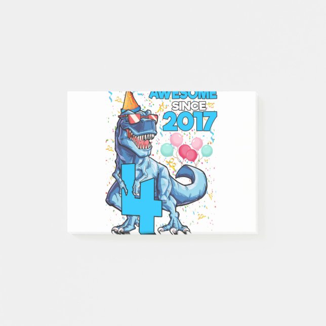 4th Birthday Dinosaur 4 Year Old Boy Kids Awesome Post-it Notes (Front)