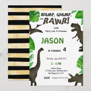 4th Birthday, Dinosaur Birthday  Invitation