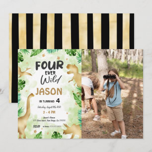 4th Birthday, Dinosaur Birthday Photo Invitation