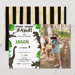 4th Birthday, Dinosaur Birthday Photo  Invitation
