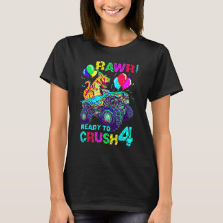 4th Birthday Dinosaur Monster Truck Rawr Four Kids T-Shirt