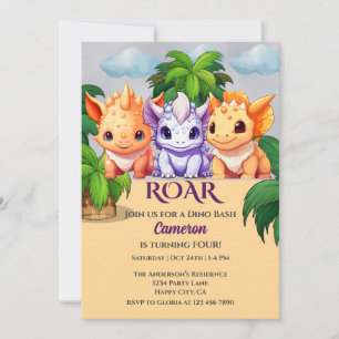 4th birthday Dinosaur Party  a Dino Bash Invitation
